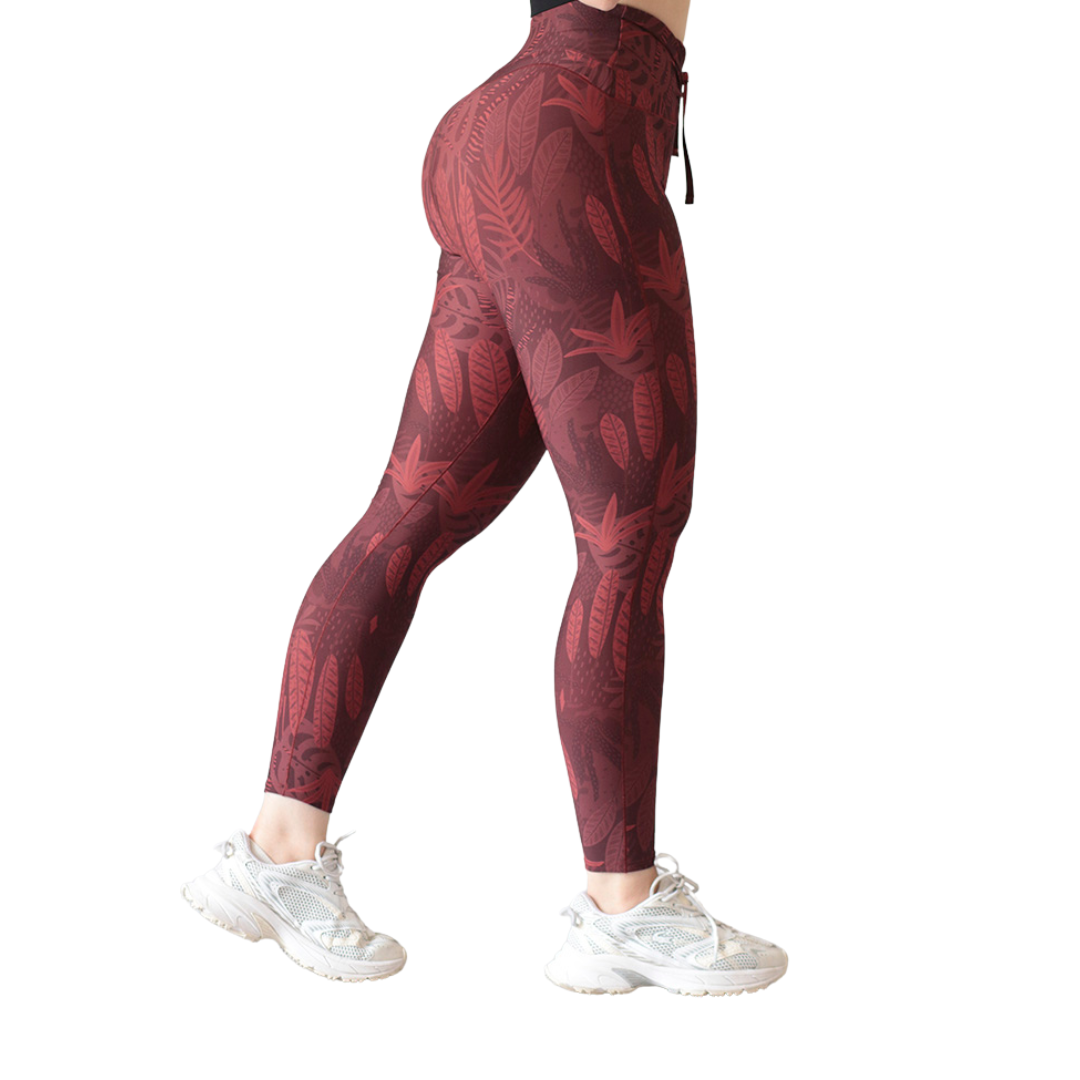 Leggings deportivos Suplex para mujer, efecto básico con cintura alta, textil lycra transpirable con acabado liso naturaleza. Color terracota | Adriana Olimpo