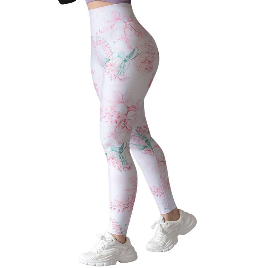Leggings deportivos supplex para mujer, efecto push up con cintura alta, textil lycra transpirable con acabado liso floral. Colores | Adriana Olimpo