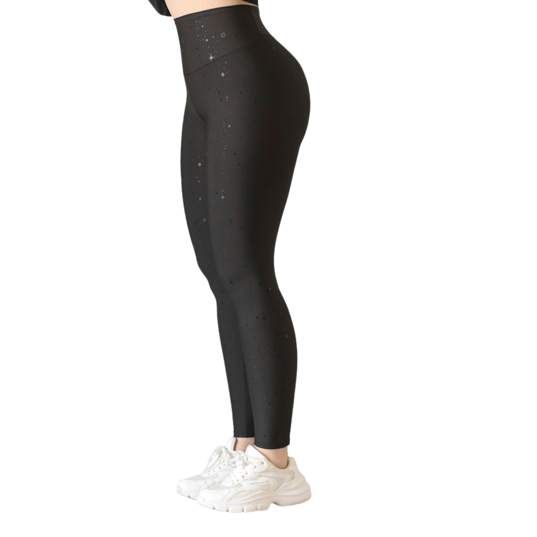 🔹 Leggings básico | Supplex Stretch, Relieves - Negro/plata