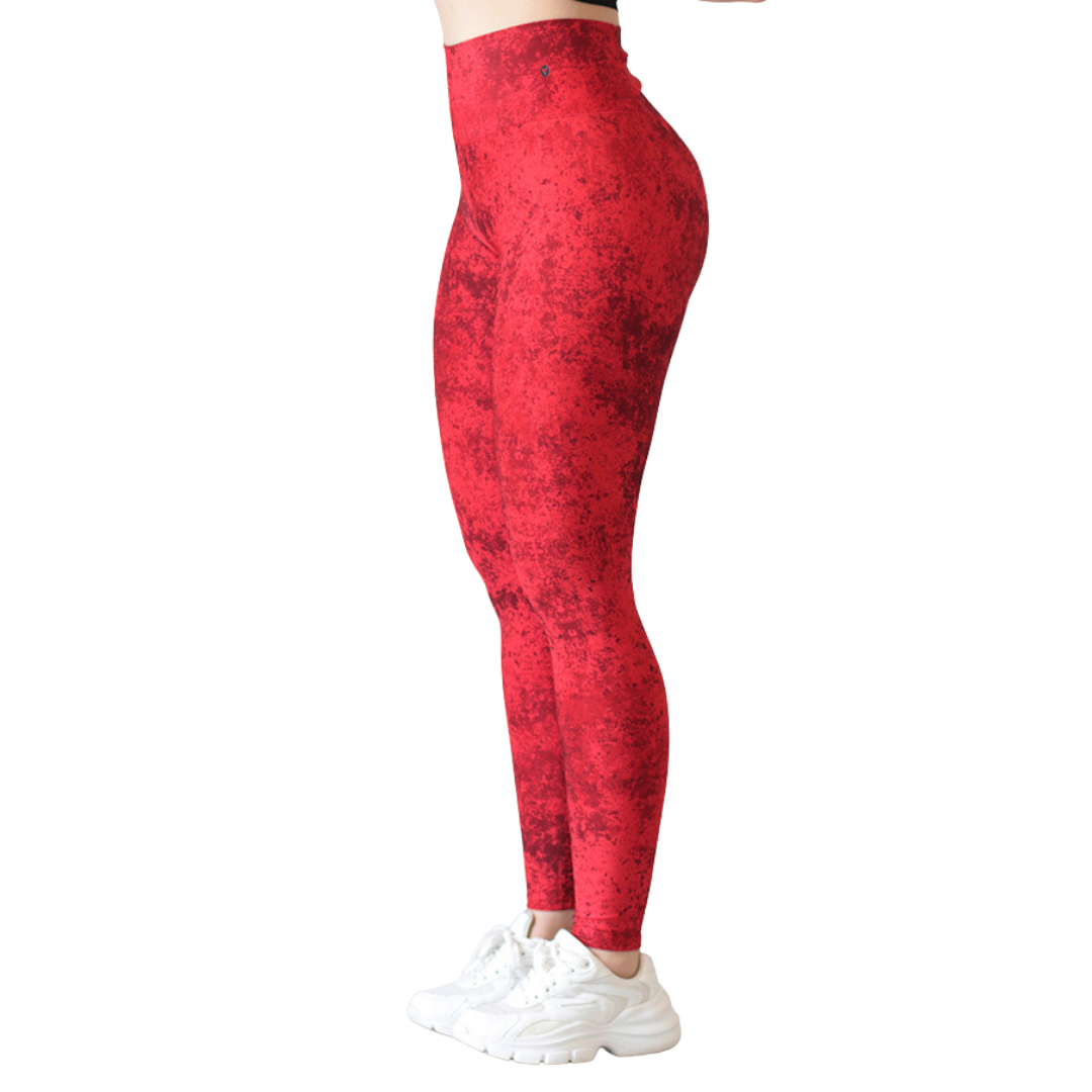 Leggings deportivos supplex para mujer, efecto push up con cintura alta, textil lycra transpirable con acabado liso tie dye. Color rojo| Adriana Olimpo