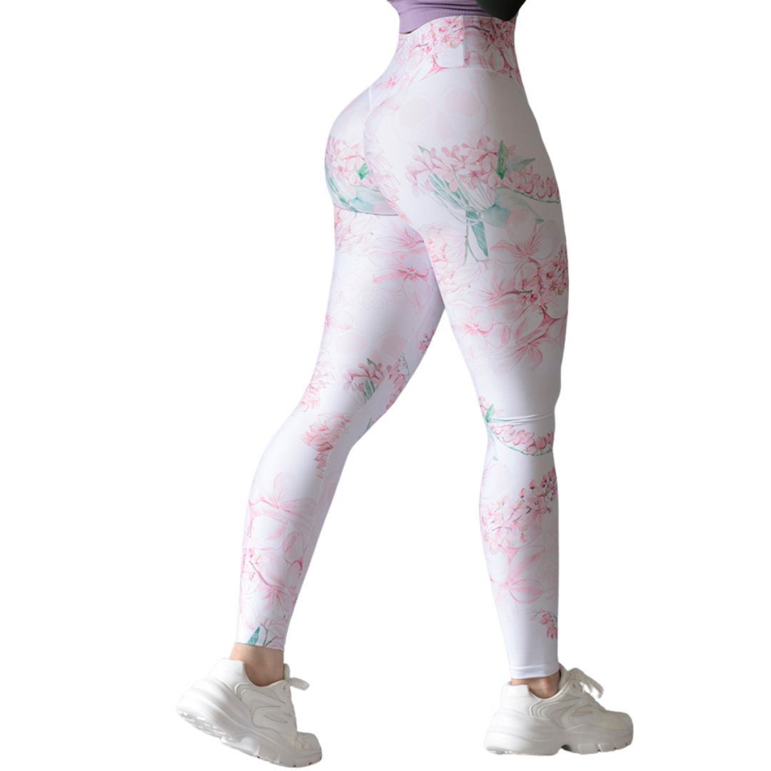 Leggings deportivos supplex para mujer, efecto push up con cintura alta, textil lycra transpirable con acabado liso floral. Colores | Adriana Olimpo