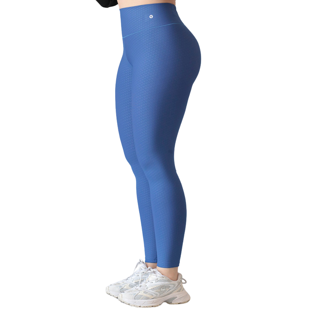 Leggings deportivos Suplex para mujer, efecto básico con cintura alta, textil lycra transpirable con relieves de Y. Color azul real | Adriana Olimpo