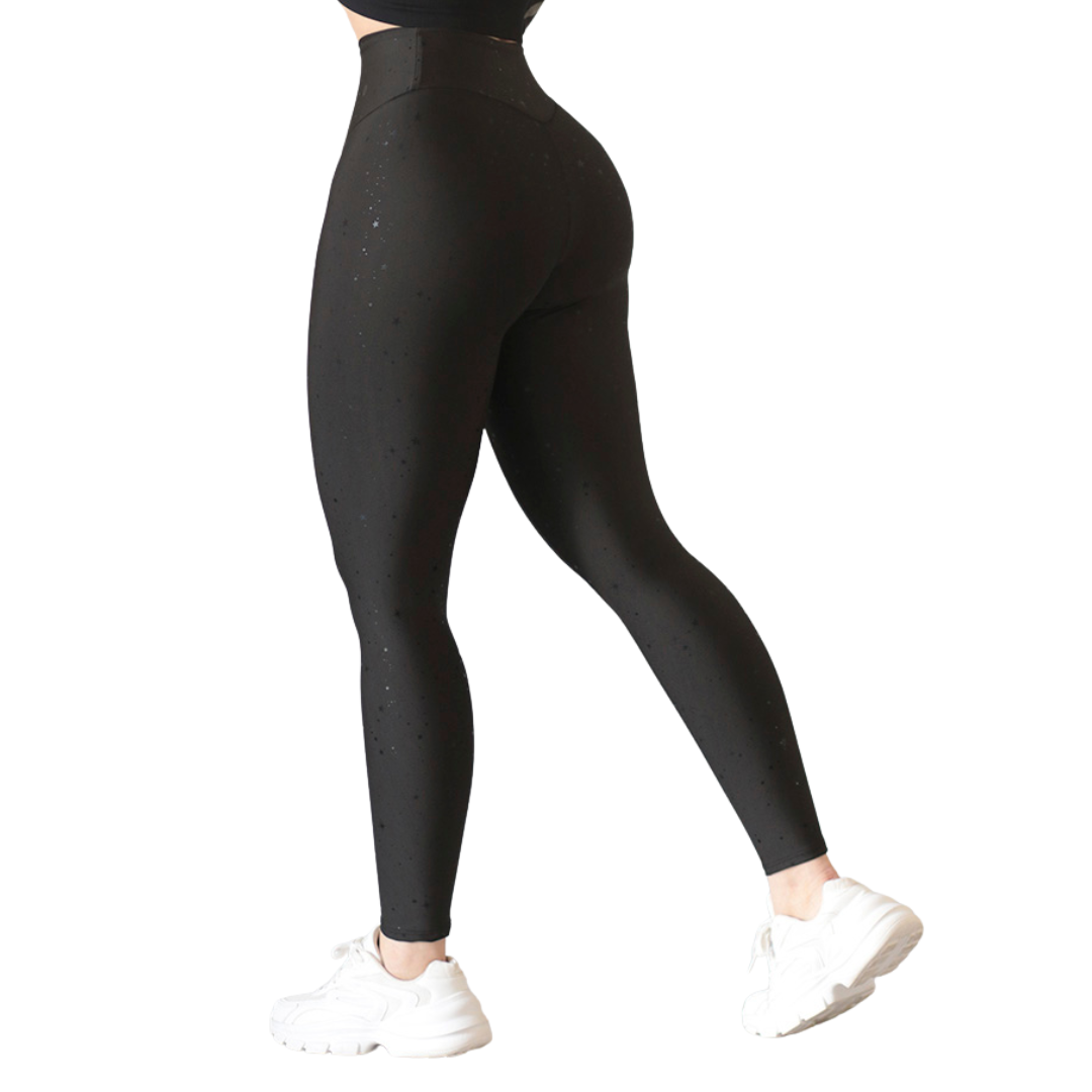 🔹 Leggings básico | Supplex Stretch, Relieves - Negro/plata