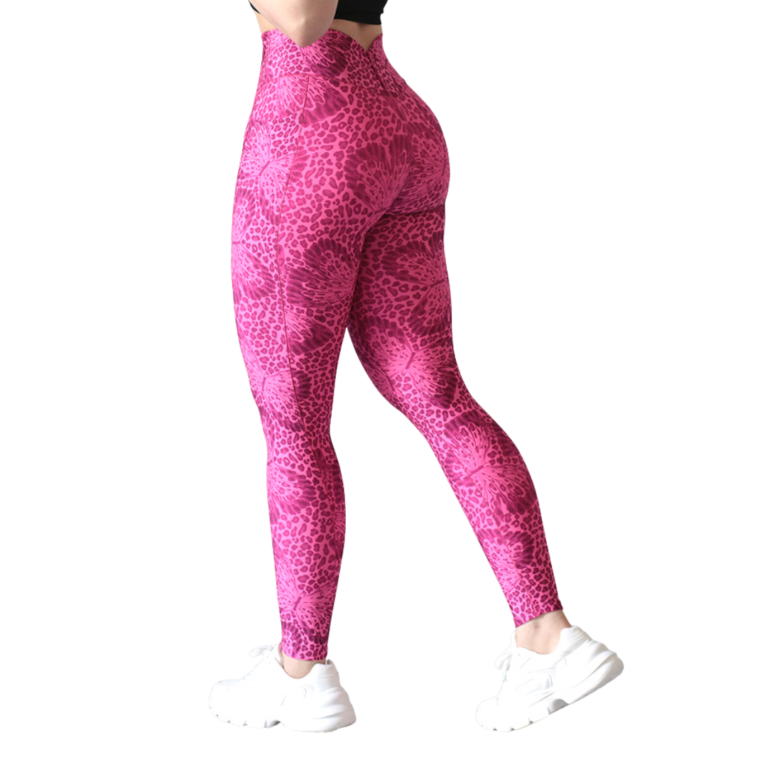 Leggings deportivos supplex para mujer, efecto básico con cintura alta, textil lycra transpirable con acabado liso. Color rosa | Adriana Olimpo