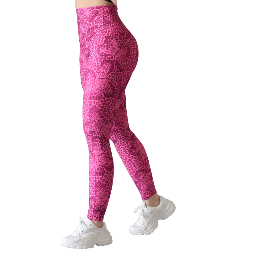 Leggings deportivos supplex para mujer, efecto básico con cintura alta, textil lycra transpirable con acabado liso. Color rosa | Adriana Olimpo