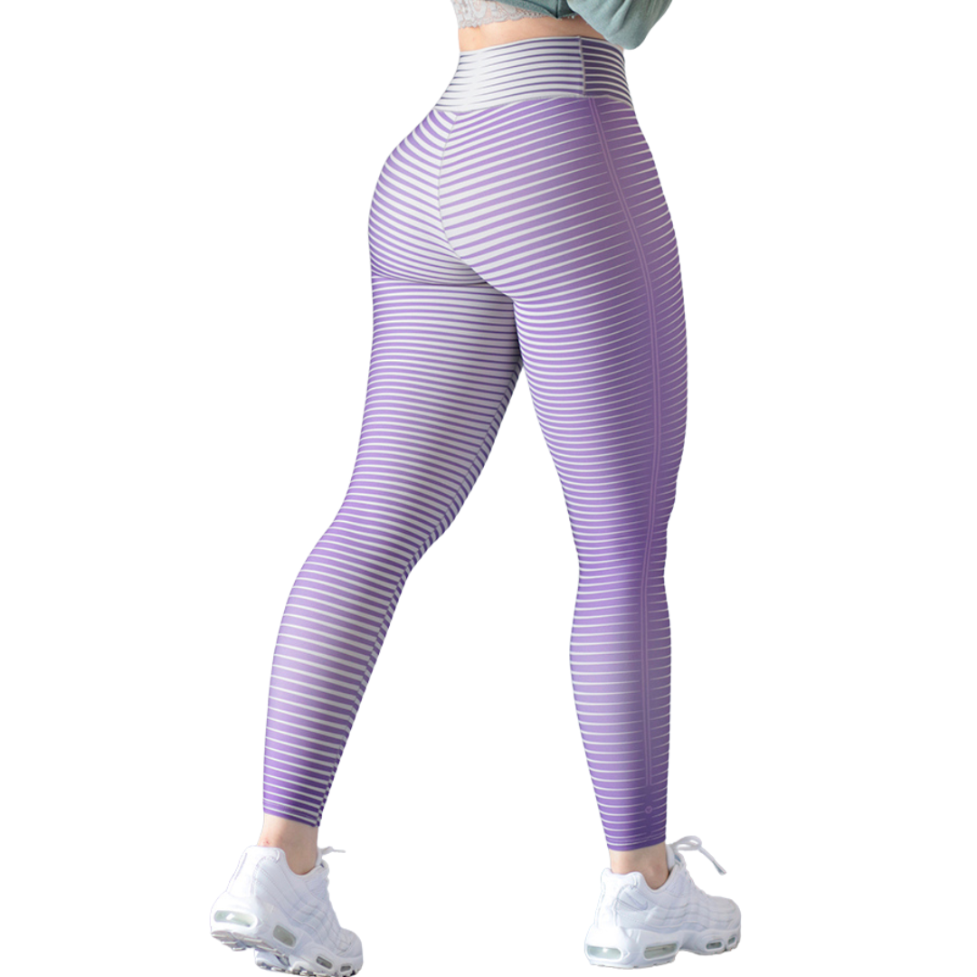 Leggings Deportivos para Mujer Fitness: Efecto Básico, Cintura Alta, Textil Lycra Transpirable con Acabado Liso Lineas, Bitono Lila | Adriana Olimpo