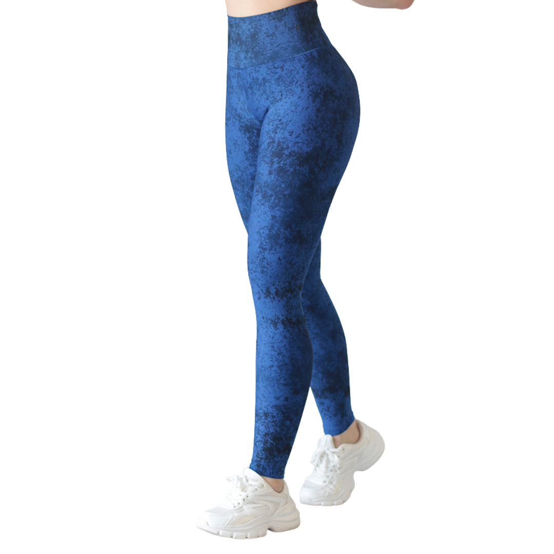 Leggings deportivos supplex para mujer, efecto push up con cintura alta, textil lycra transpirable con acabado liso rustico. Color azul | Adriana Olimpo