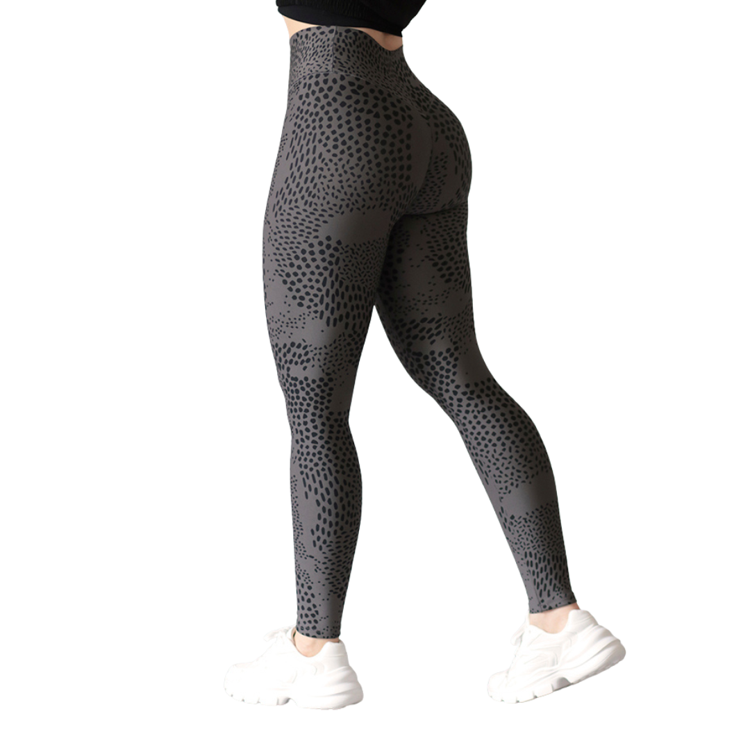 Leggings deportivos supplex para mujer, efecto push up con cintura alta, textil lycra transpirable con acabado liso. Color gris | Adriana Olimpo