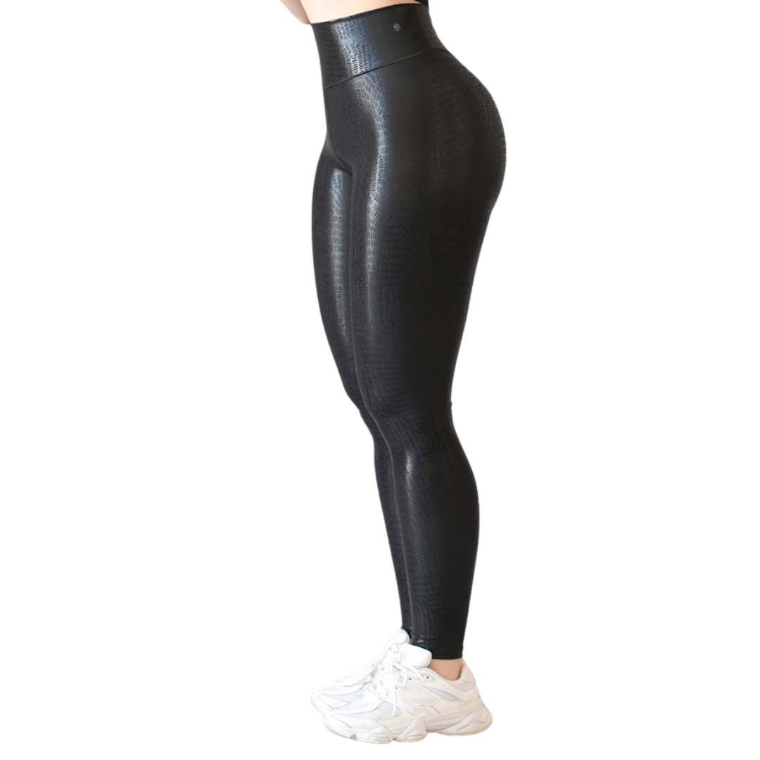 Leggings Deportivos para Mujer Fitness: Efecto Push Up, Cintura Alta, Textil Lycra Transpirable con Destellos Reflectantes✨ y Relieves de Hoops, Color Negro | Adriana Olimpo
