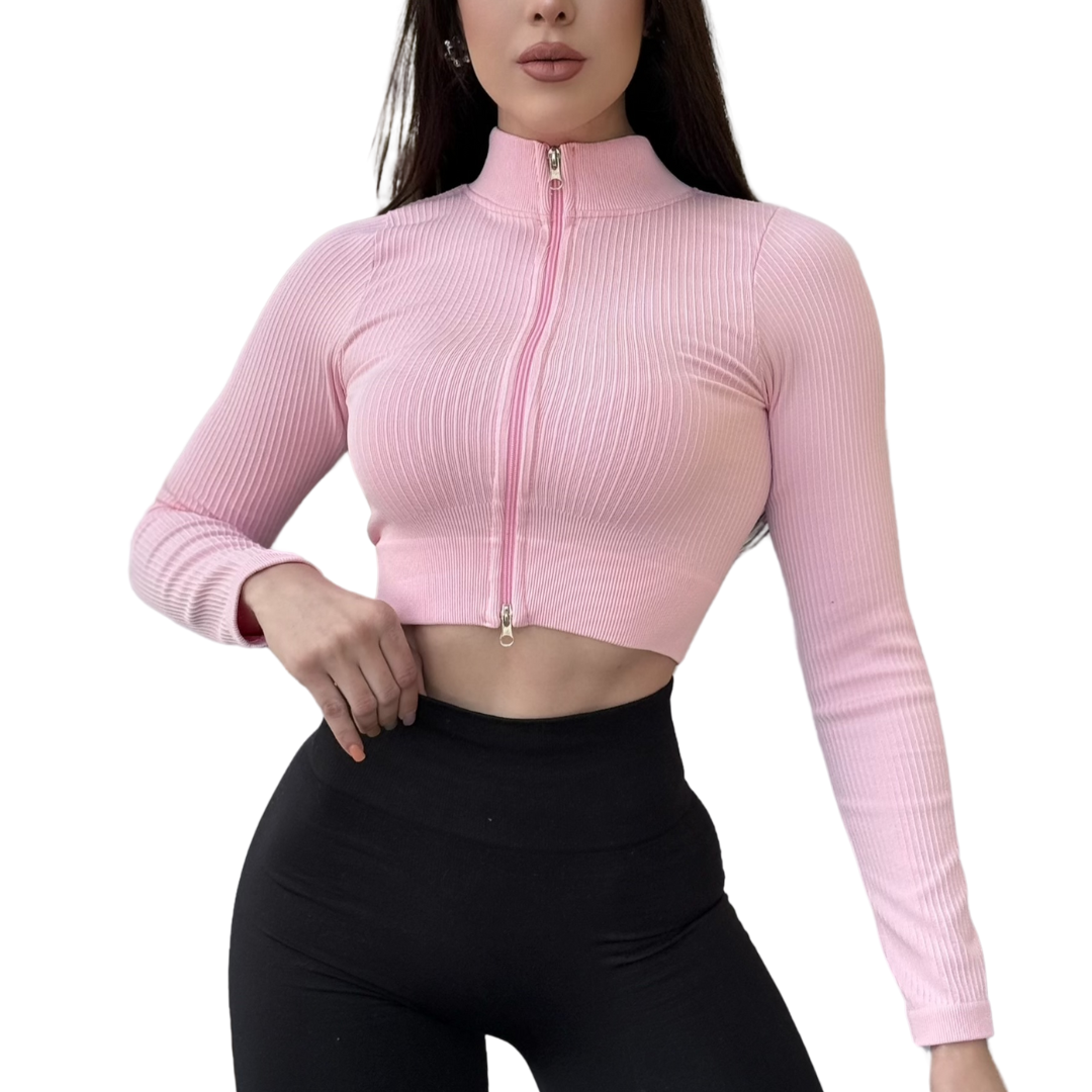 🔹 Chamarra deportiva manga larga | Transpirable, Relieves – Baby Pink