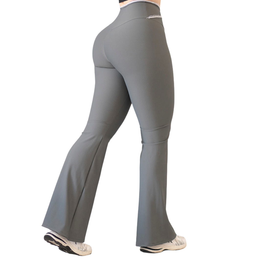 Leggings Deportivos para Mujer Fitness: Efecto Básico, Cintura Alta, Textil Lycra Transpirable con Relieves Lineas, Color Gris | Adriana Olimpo