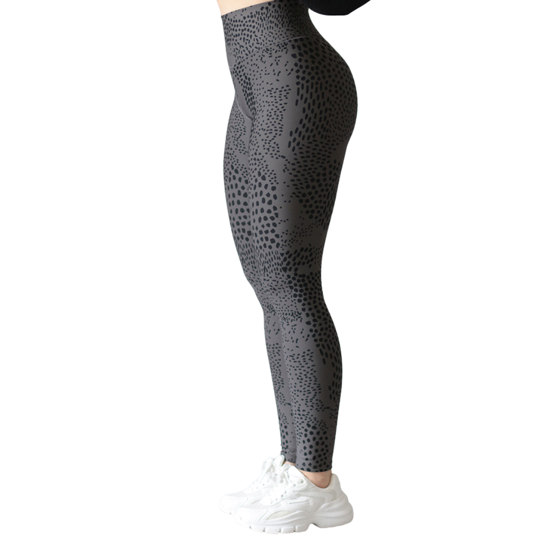 Leggings deportivos supplex para mujer, efecto push up con cintura alta, textil lycra transpirable con acabado liso. Color gris | Adriana Olimpo