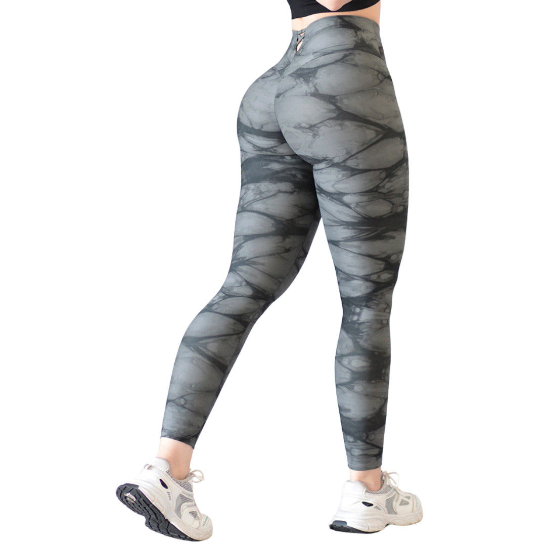 Leggings Deportivos para Mujer Fitness: Efecto Push Up, Cintura Alta, Textil Lycra Transpirable con Acabado Liso Tie, Color Grises | Adriana Olimpo