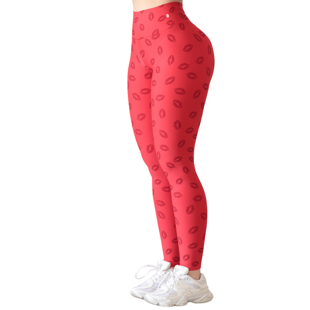 Leggings Deportivos para Mujer Fitness: Efecto Push Up, Cintura Alta, Textil Lycra Transpirable con Acabado Liso Besitos, Color Rojos | Adriana Olimpo