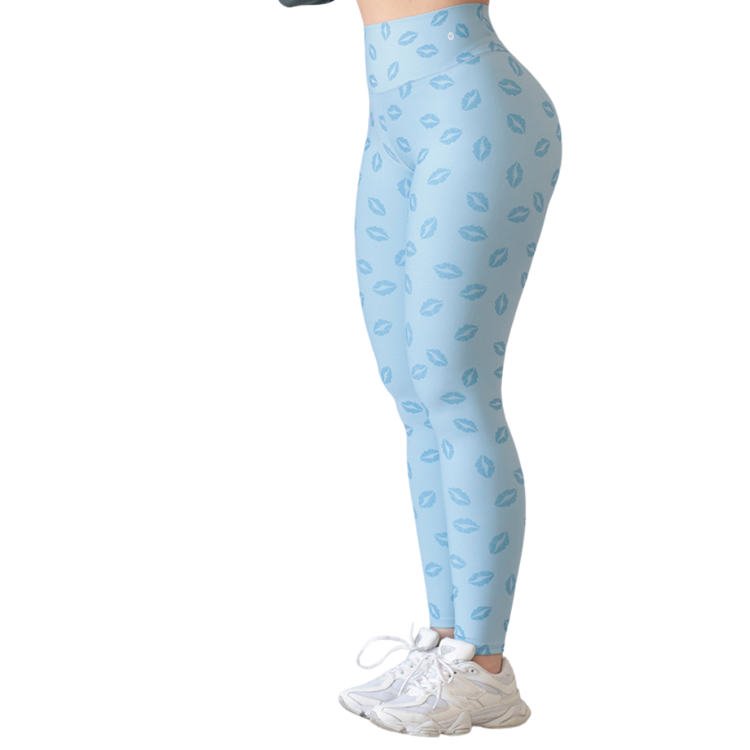 Leggings Deportivos para Mujer Fitness: Efecto Push Up, Cintura Alta, Textil Lycra Transpirable con Acabado Liso Besitos, Color Azules | Adriana Olimpo