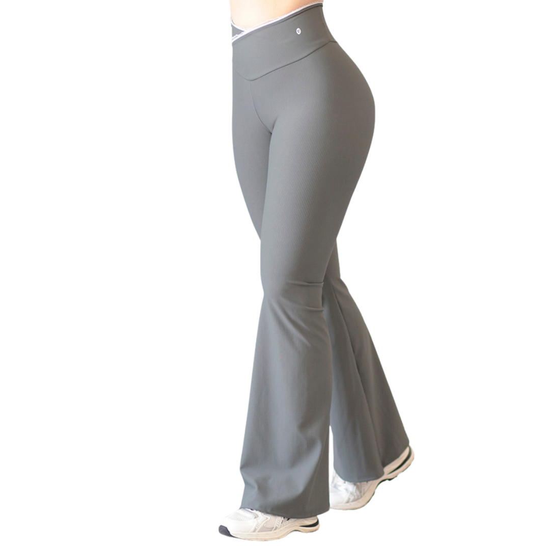 Leggings Deportivos para Mujer Fitness: Efecto Básico, Cintura Alta, Textil Lycra Transpirable con Relieves Lineas, Color Gris | Adriana Olimpo