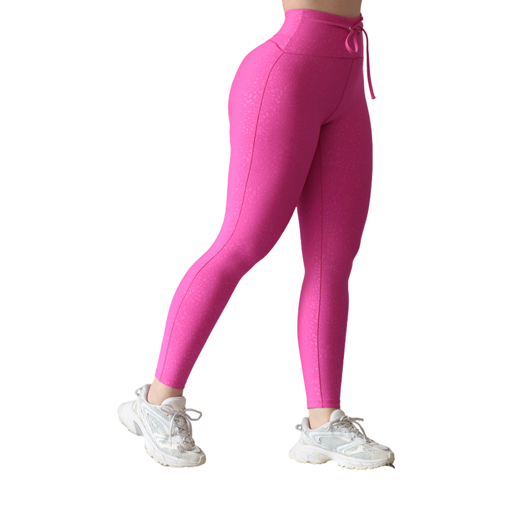 Leggings deportivos supplex para mujer, efecto básico con cintura alta, textil lycra transpirable con relieves de miniprint. Color fucsia | Adriana Olimpo