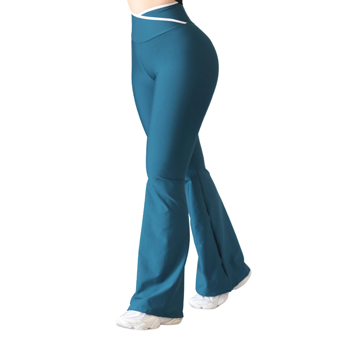 Leggings Deportivos para Mujer Fitness: Efecto Push Up, Cintura Alta, Textil Lycra Transpirable con Acabado Liso Con Encaje, Color Azul | Adriana Olimpo