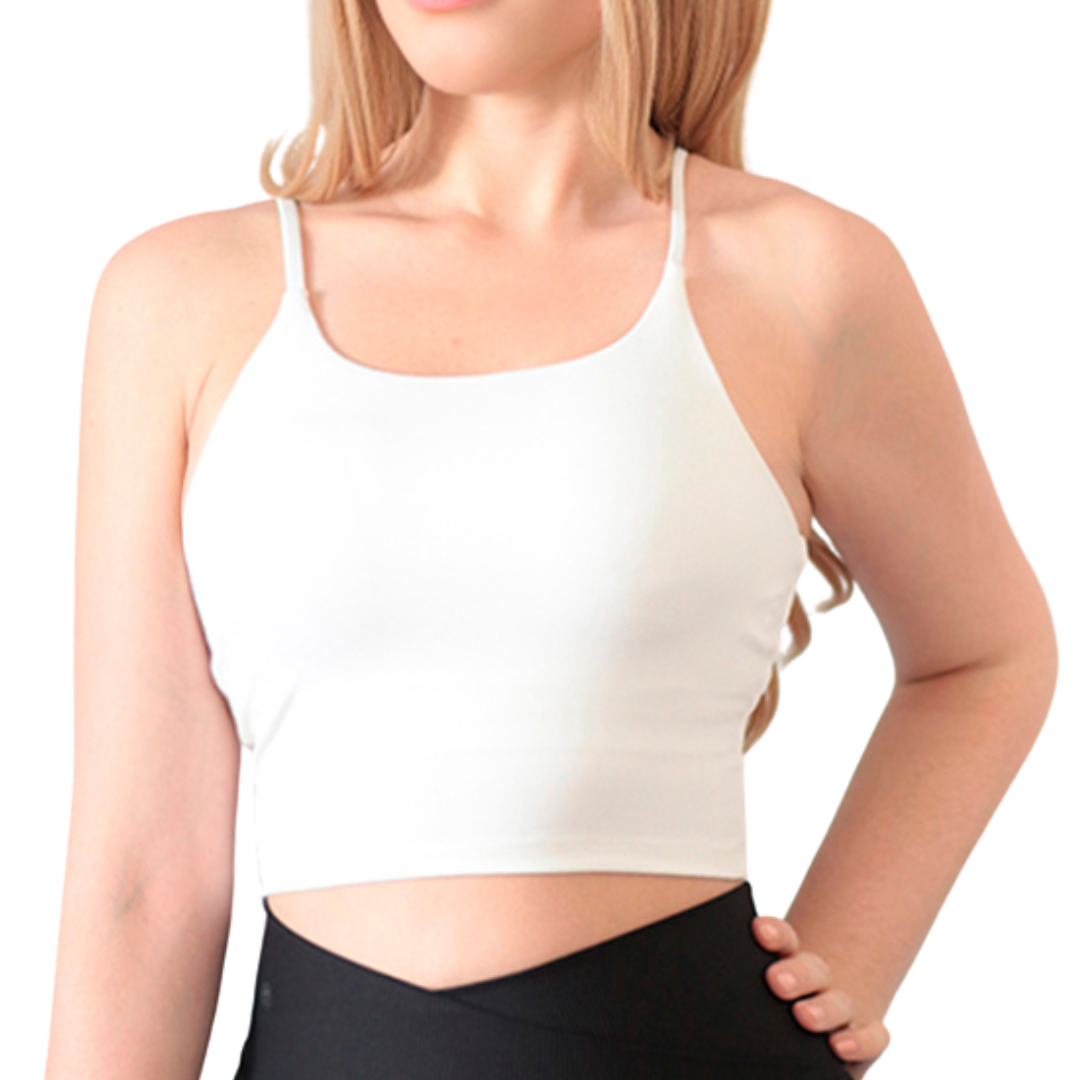Top para Mujer Fitness: Efecto Alto Impacto Con Copas, Ajuste Perfecto, Textil Liso, Transpirable, Color Blanco | Adriana Olimpo