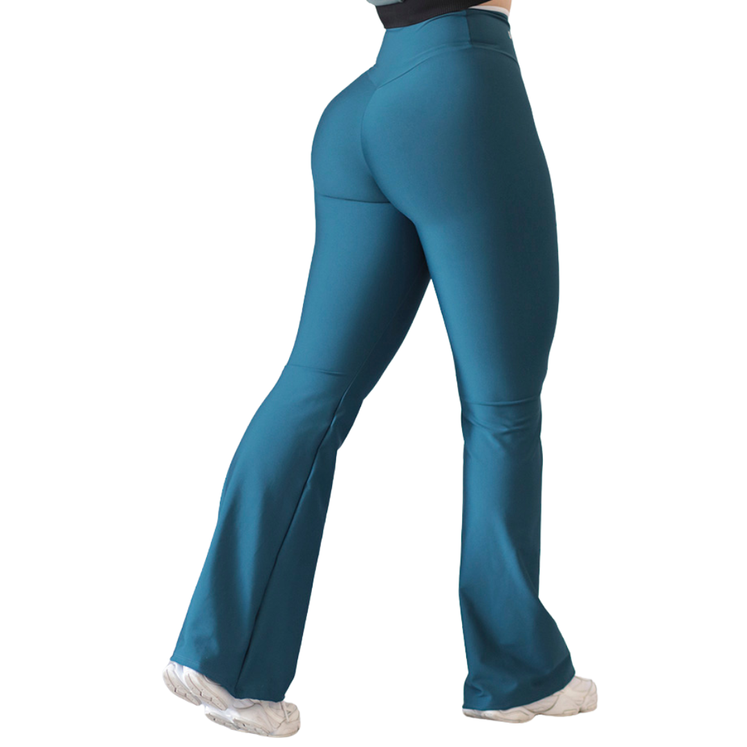 Leggings Deportivos para Mujer Fitness: Efecto Push Up, Cintura Alta, Textil Lycra Transpirable con Acabado Liso Con Encaje, Color Azul | Adriana Olimpo