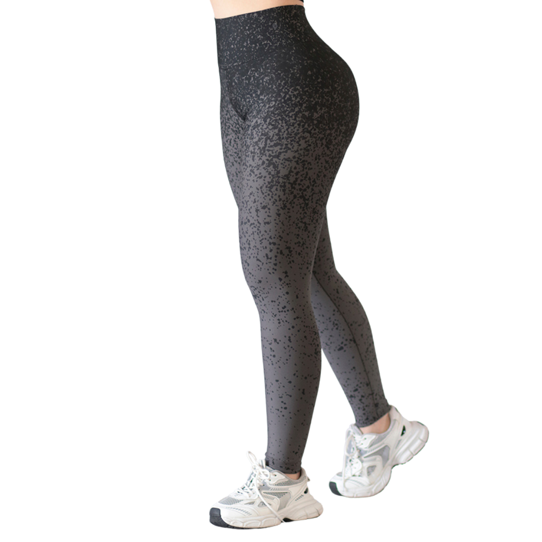 Leggings Deportivos para Mujer Fitness: Efecto Push Up, Cintura Alta, Textil Lycra Transpirable con Acabado Liso Puntitos Degradado, Color Negro | Adriana Olimpo