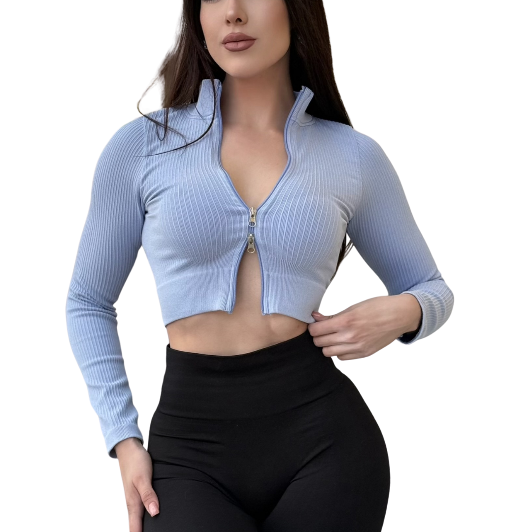 🔹 Chamarra deportiva manga larga | Transpirable, Relieves – Baby Blue