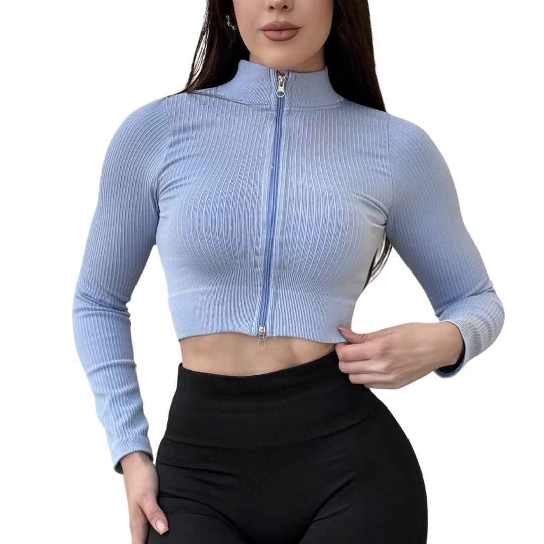 🔹 Chamarra deportiva manga larga | Transpirable, Relieves – Baby Blue