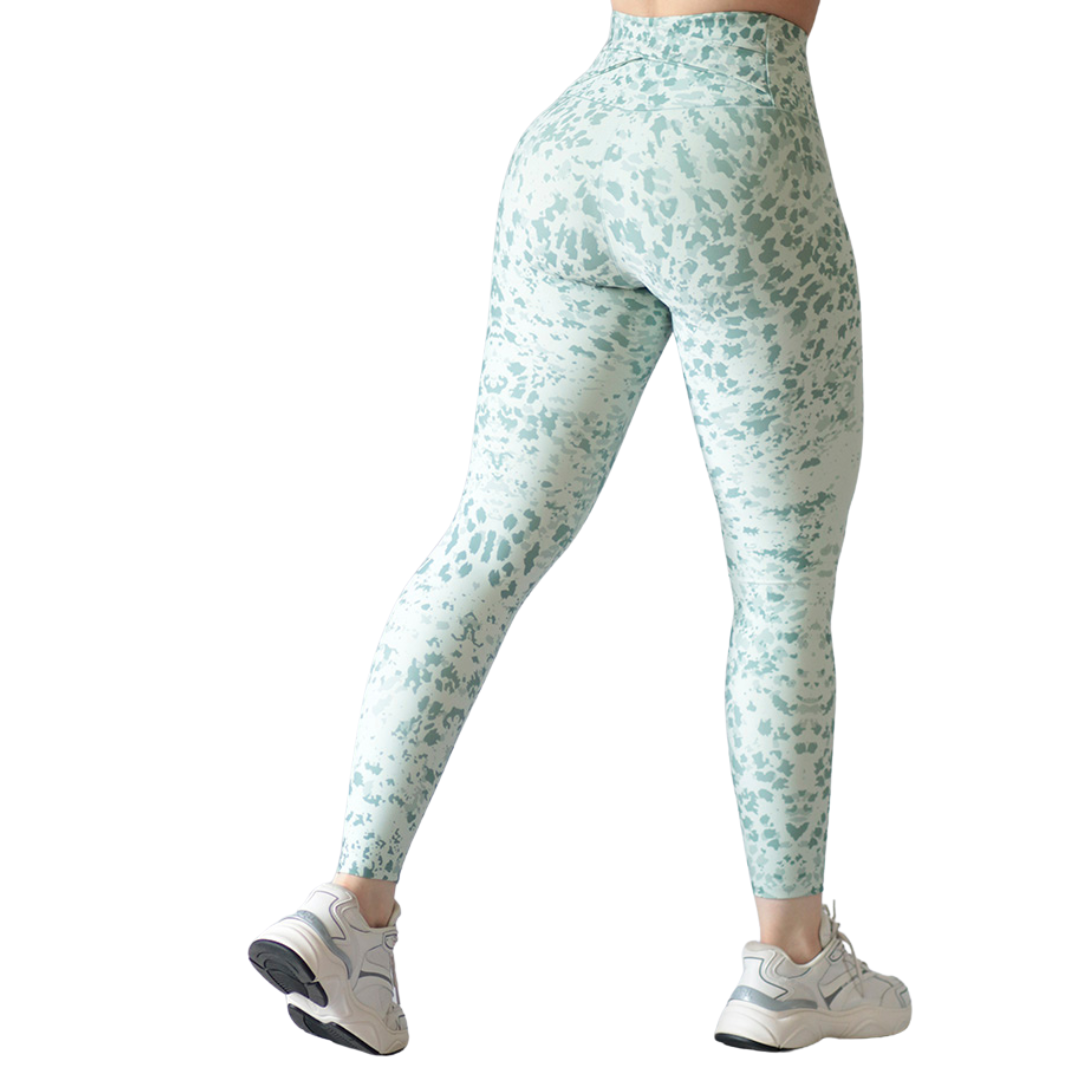 Leggings Deportivos para Mujer Fitness: Efecto Básico, Cintura Alta, Textil Lycra Transpirable con Acabado Liso Manchas, Verde Aqua | Adriana Olimpo