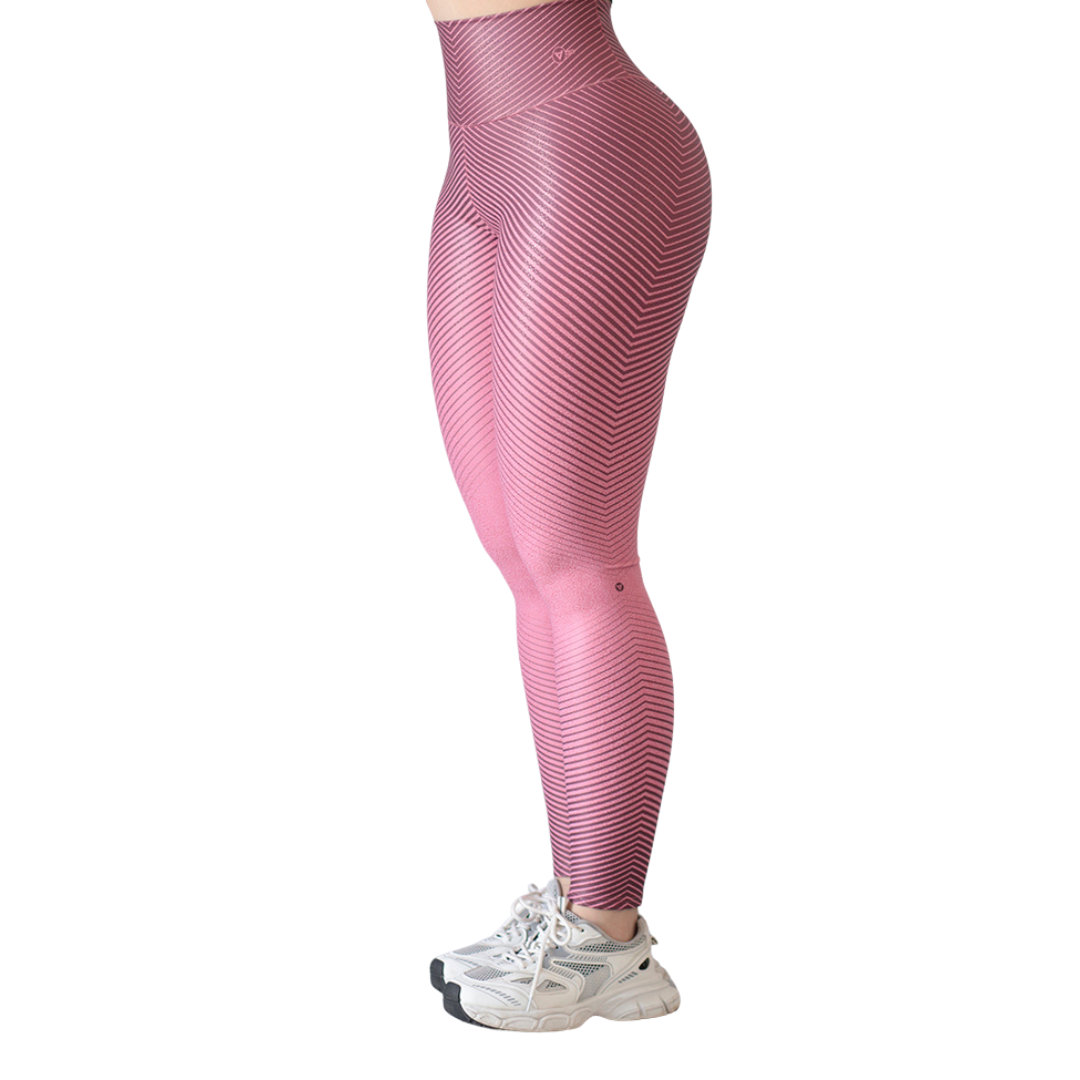Leggings Deportivos para Mujer Fitness: Efecto Push Up, Cintura Alta, Textil Lycra Transpirable con Acabado Liso Degradado Líneas, Color Azul Rosa | Adriana Olimpo