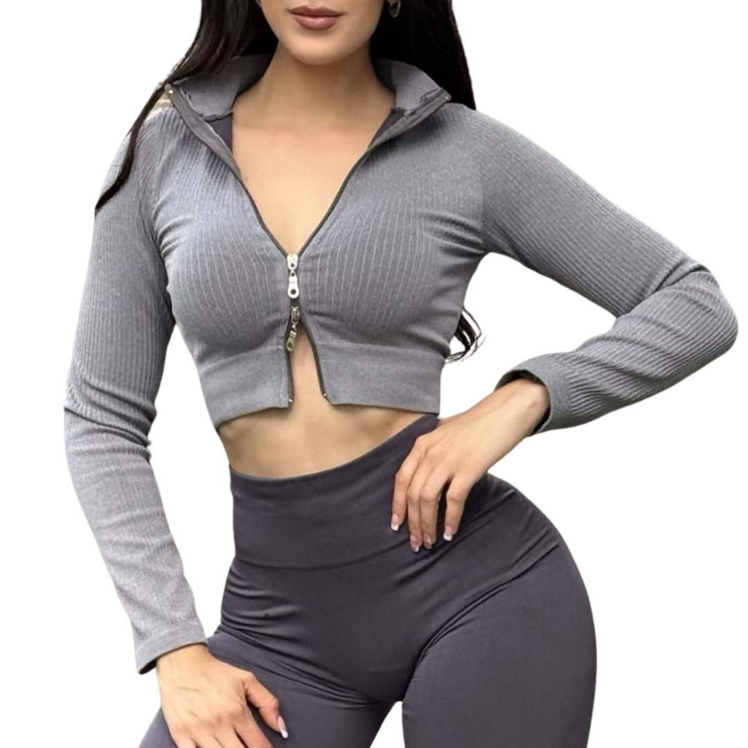 ADRIANAOLIMPO® | Blusa - Chamarra deportiva manga larga | Transpirable, Relieves – Gris Luna | Ropa deportiva para mujer Elite HotSale Blackfriaday Envío Gratis a México. Mayoreo Menudeo Ofertas Exclusivas