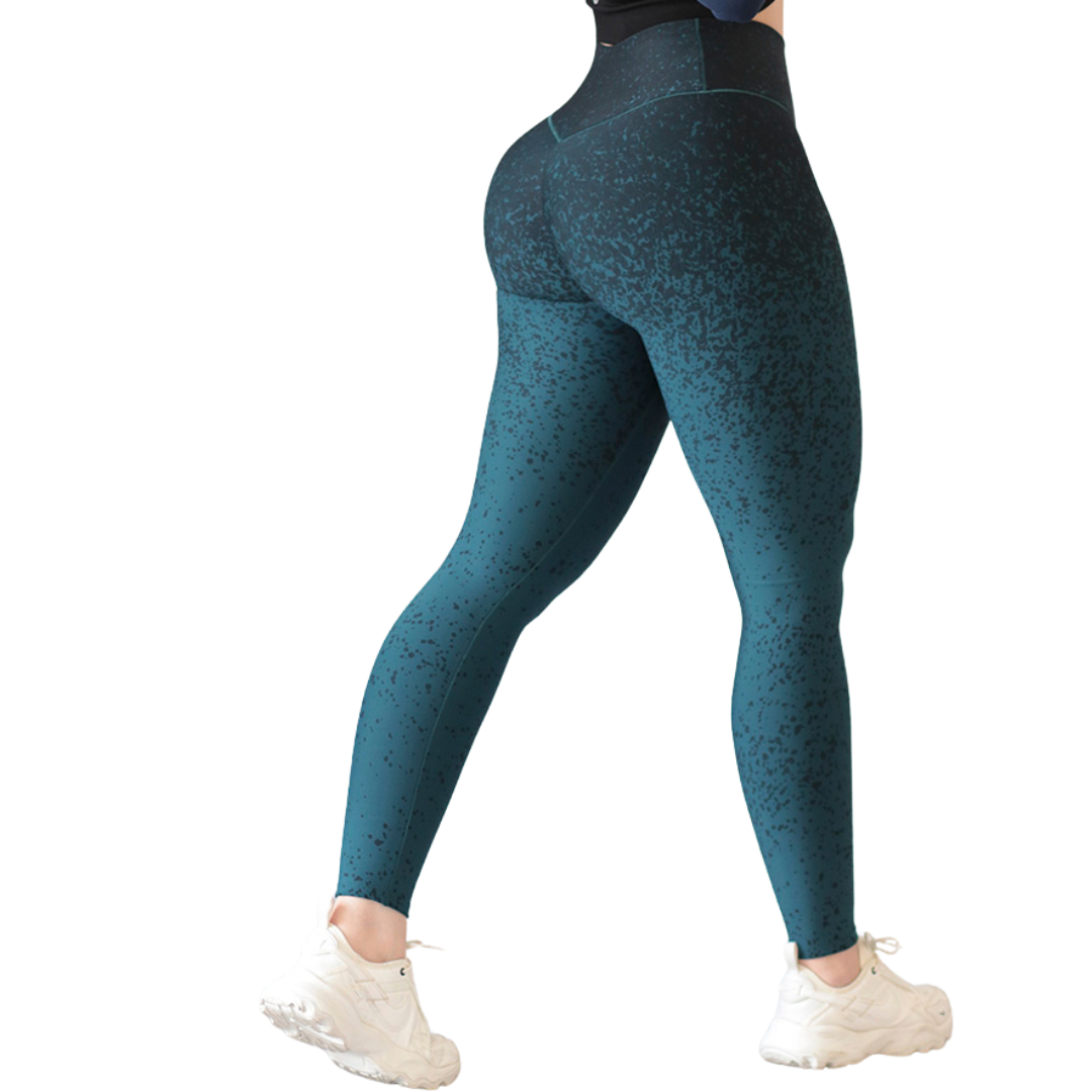 Leggings Deportivos para Mujer Fitness: Efecto Push Up, Cintura Alta, Textil Lycra Transpirable con Acabado Liso Puntitos Degradado, Color Azul | Adriana Olimpo