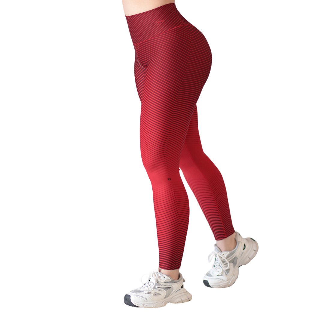 Leggings Deportivos para Mujer Fitness: Efecto Push Up, Cintura Alta, Textil Lycra Transpirable con Acabado Liso, Color Rojo Degradado | Adriana Olimpo