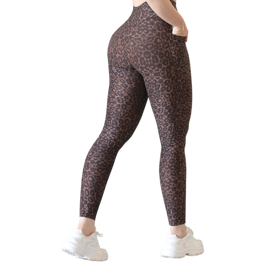 🔹 Leggings básico con bolsillos | Supplex Stretch, Liso – café