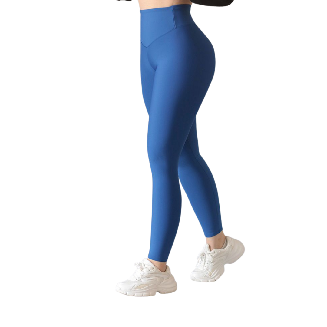 Leggings deportivos supplex para mujer, efecto push up con cintura alta, textil lycra transpirable con acabado liso. Color azul | Adriana Olimpo