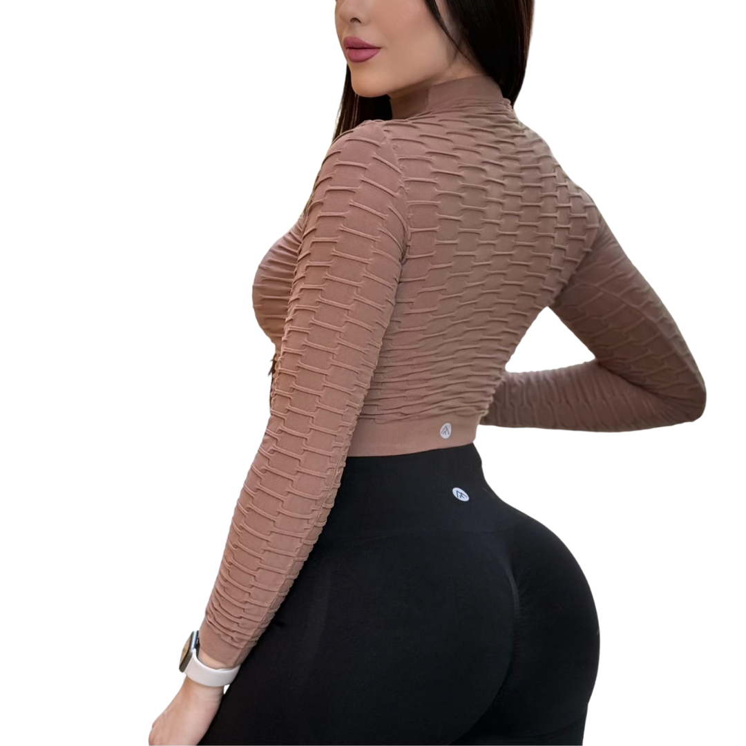 🔹 Blusa deportiva manga larga | Transpirable, Relieves – nude