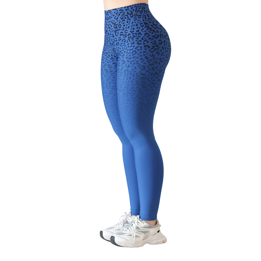 Leggings Deportivos para Mujer Fitness: Efecto Push Up, Cintura Alta, Textil Lycra Transpirable con Acabado Liso Degradado Print, Color Azul Real | Adriana Olimpo