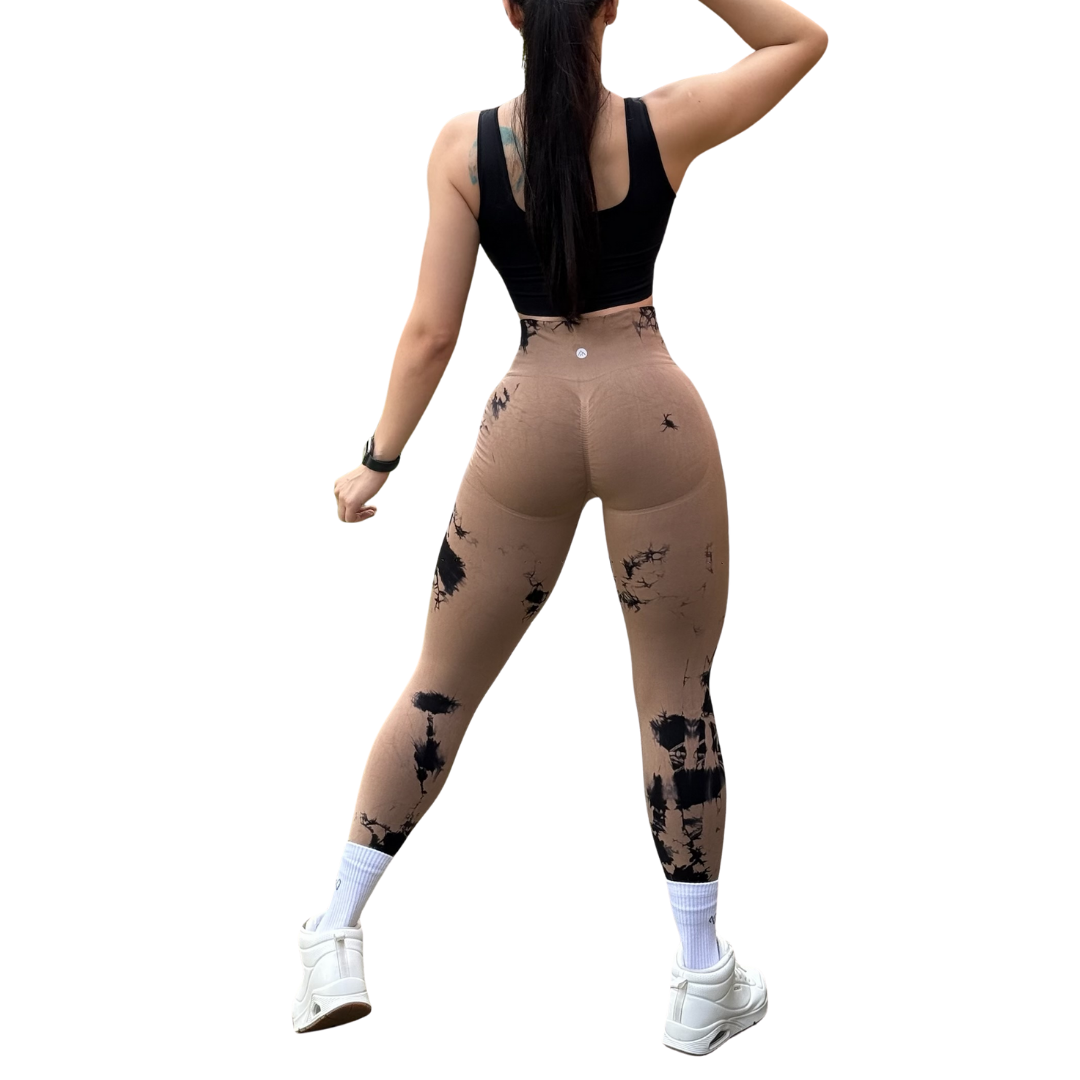 Leggings Deportivos Seamless de Compresión para Mujer Fitness: Glúteos Redondos, Vientre Plano y Cintura Definida | Push Up + Burbuja + Compresión Faja. Ultra Cómodos. Color chocolate y negro | Adriana Olimpo