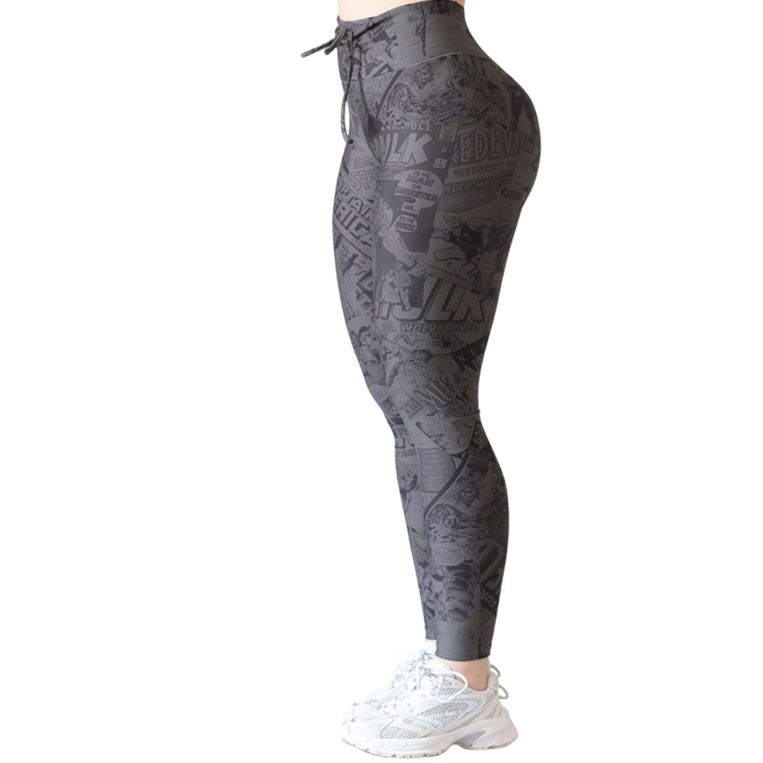 Leggings Deportivos Suplex para Mujer Fitness: Efecto Push Up, Cintura Alta, Textil Lycra Transpirable con Acabado Liso Avengers, Color Gris | Adriana Olimpo