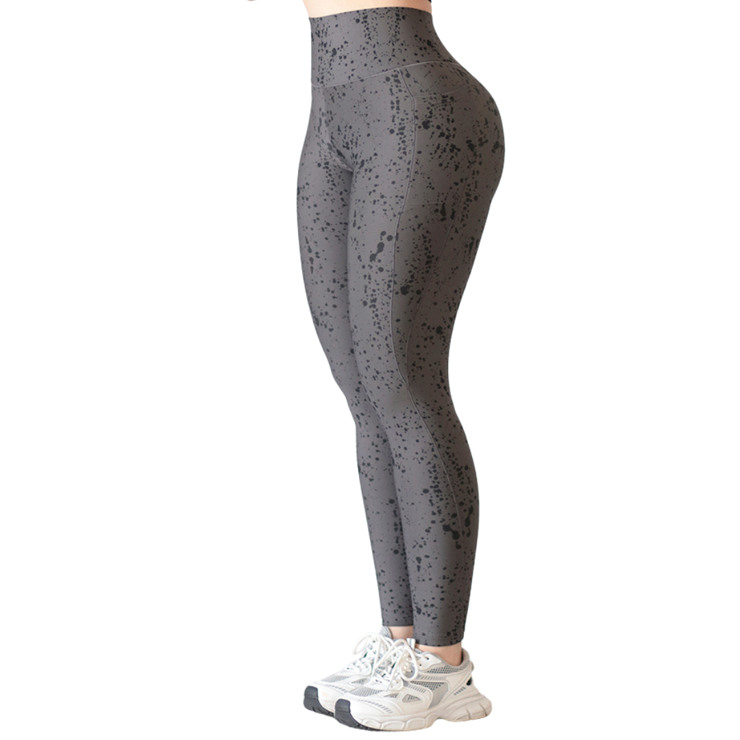 Leggings Deportivos para Mujer Fitness: Efecto Básico, Cintura Alta, Con Bolsillos Laterales, Textil Lycra Transpirable con Acabado Liso Manchas, Color Gris | Adriana Olimpo