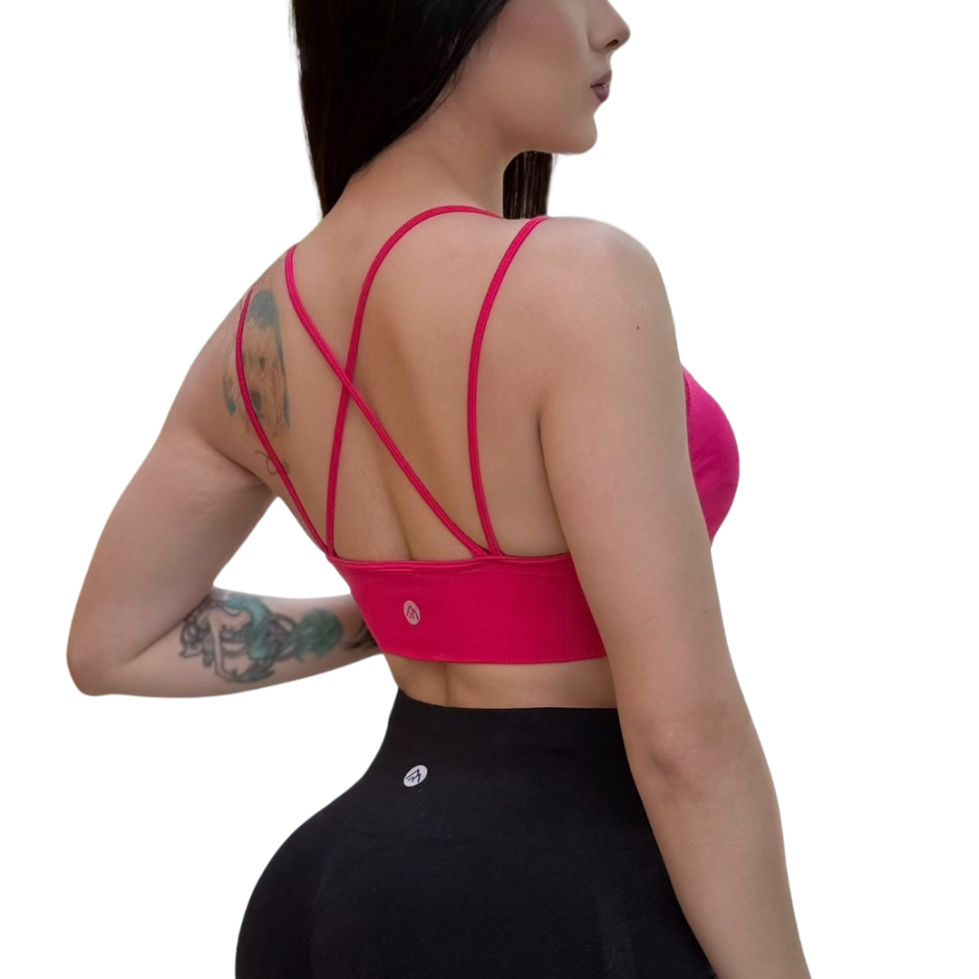 Top para Mujer Fitness: Copas Removilbles, Soporte Medio, Textil Liso Transpirable, Color Paradice Pink | Adriana Olimpo