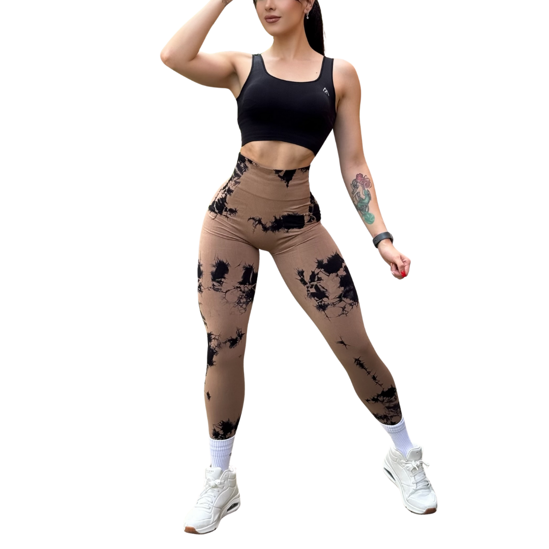 Leggings Deportivos Seamless de Compresión para Mujer Fitness: Glúteos Redondos, Vientre Plano y Cintura Definida | Push Up + Burbuja + Compresión Faja. Ultra Cómodos. Color chocolate y negro | Adriana Olimpo