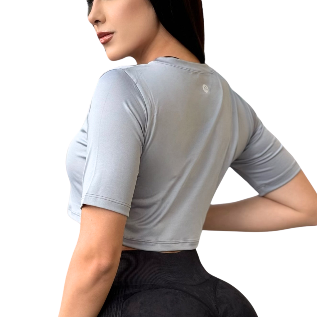 Blusa para Mujer Fitness: Manga Corta, Cuello Redondo, Textil Lycra Transpirable Acabado Liso | Adriana Olimpo