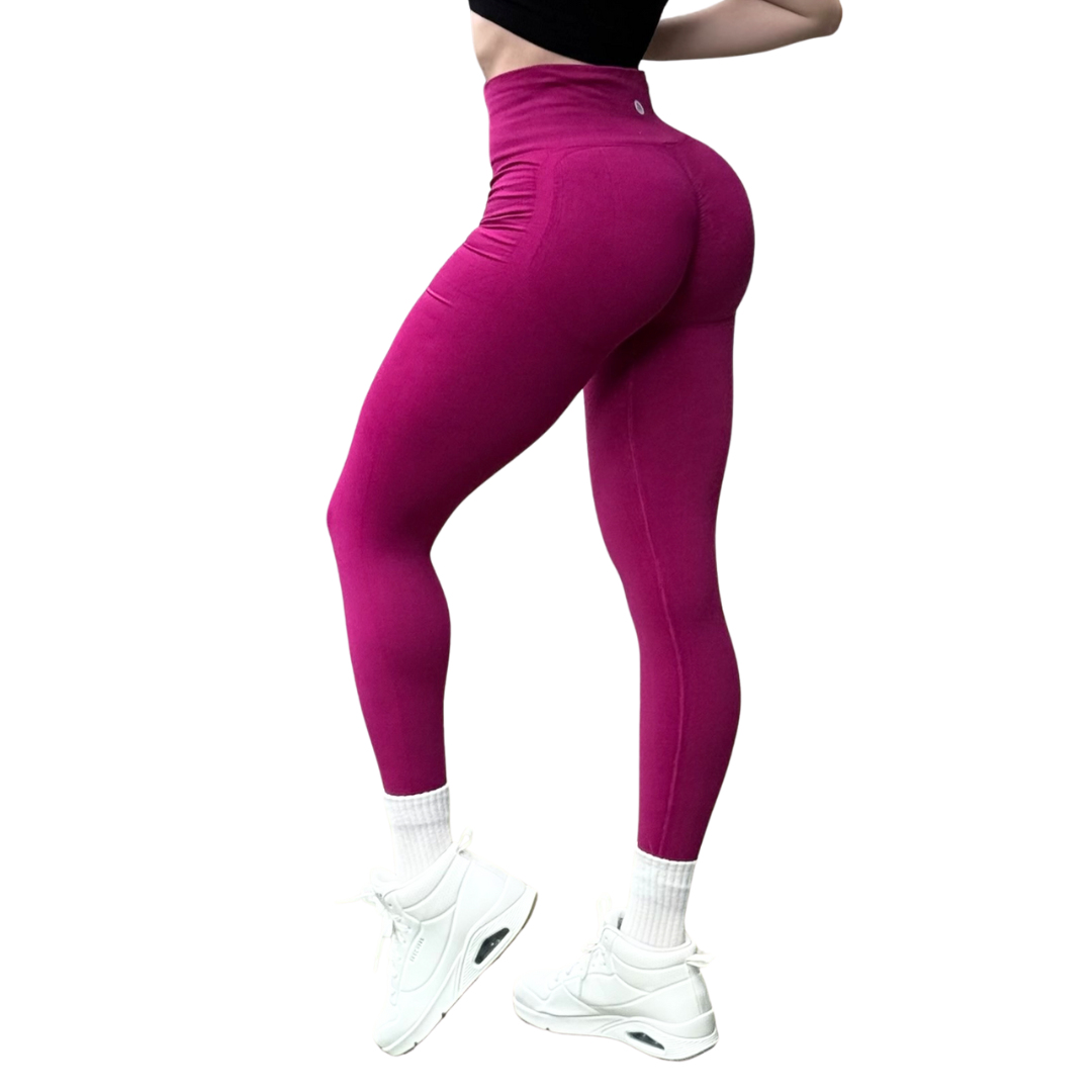 Leggings Deportivos Seamless de Compresión para Mujer Fitness: Glúteos Redondos, Vientre Plano y Cintura Definida | Push Up + Compresión Faja, Ultra Cómodos y Sin Costuras, Color Bugambilia | Adriana Olimpo