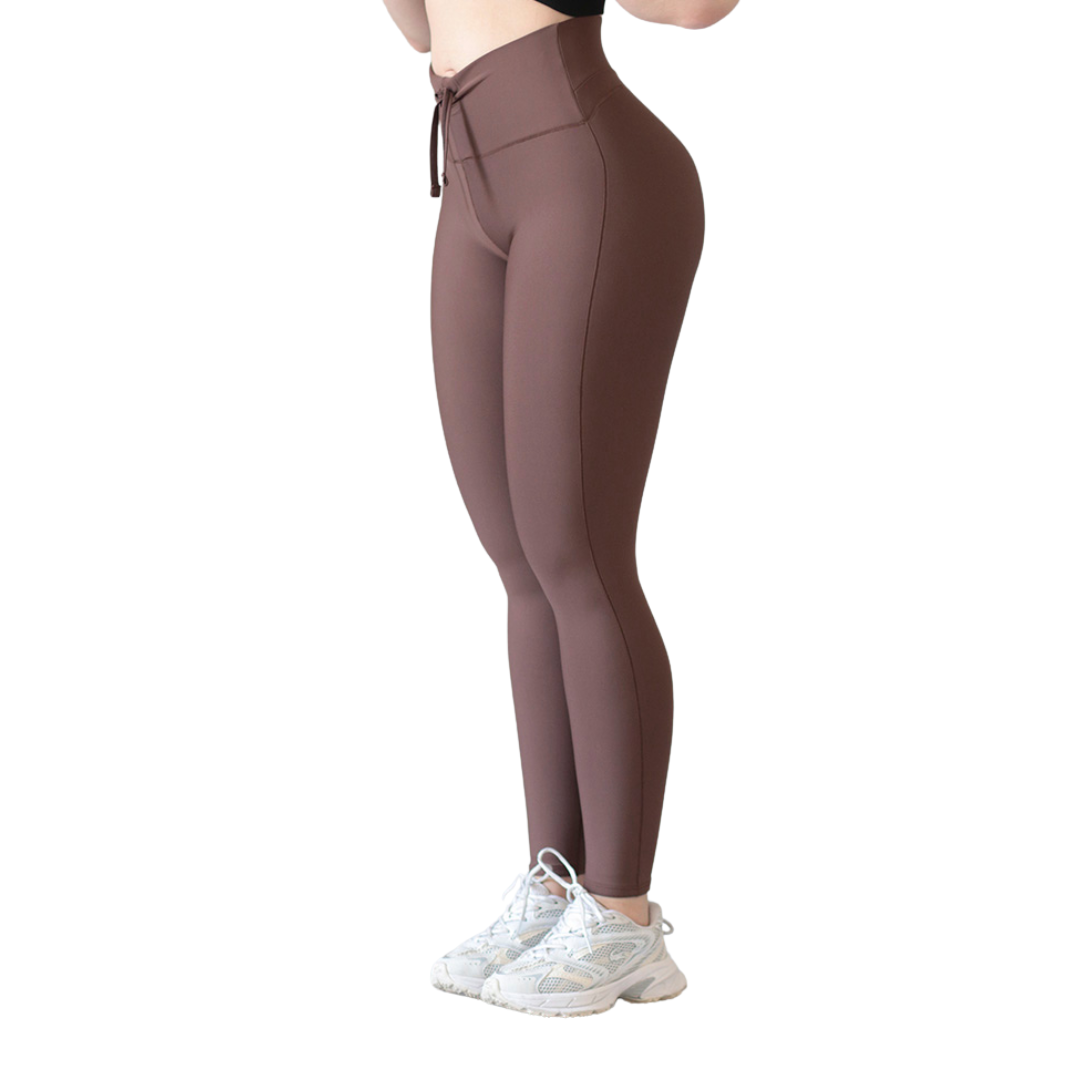 Leggings deportivos supplex para mujer, efecto básico con cintura alta, textil lycra transpirable con acabado liso. Color café | Adriana Olimpo