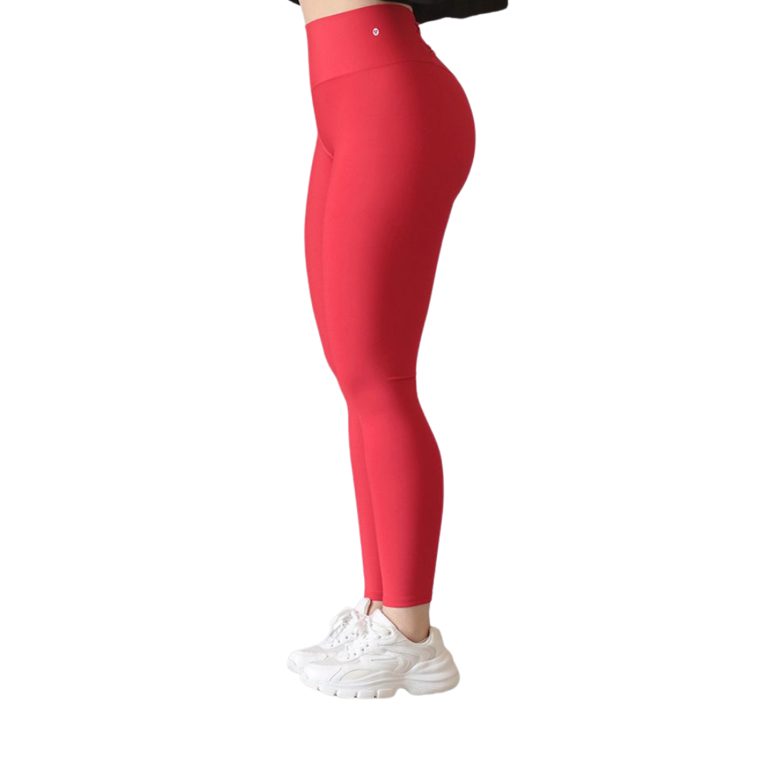 Leggings deportivos supplex para mujer, efecto push up con cintura alta, textil lycra transpirable con acabado liso. Color Rojo | Adriana Olimpo