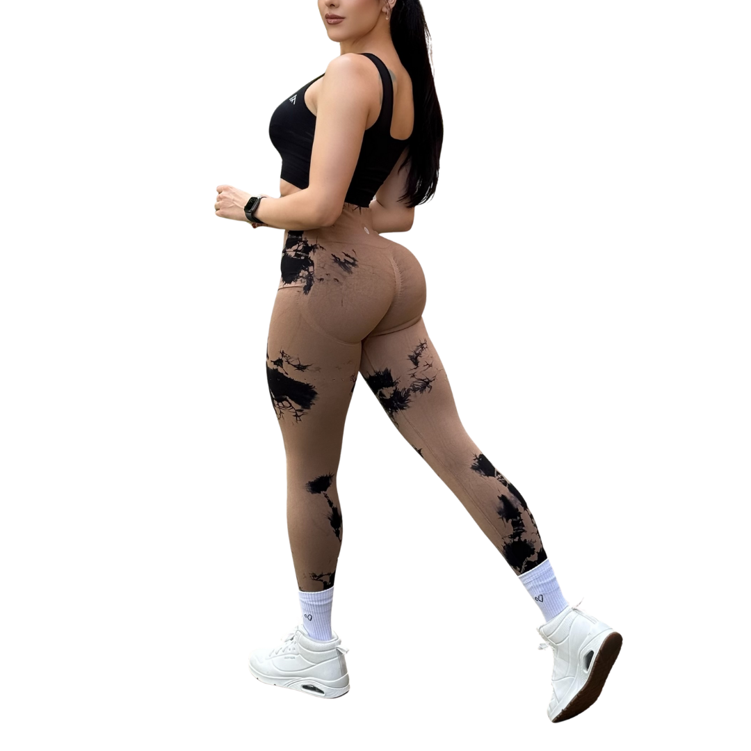 Leggings Deportivos Seamless de Compresión para Mujer Fitness: Glúteos Redondos, Vientre Plano y Cintura Definida | Push Up + Burbuja + Compresión Faja. Ultra Cómodos. Color chocolate y negro | Adriana Olimpo