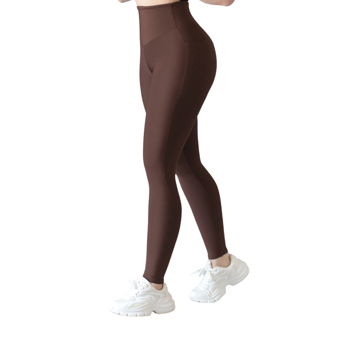 🔹 Leggings básico con bolsillos | Supplex Stretch, Liso – Café