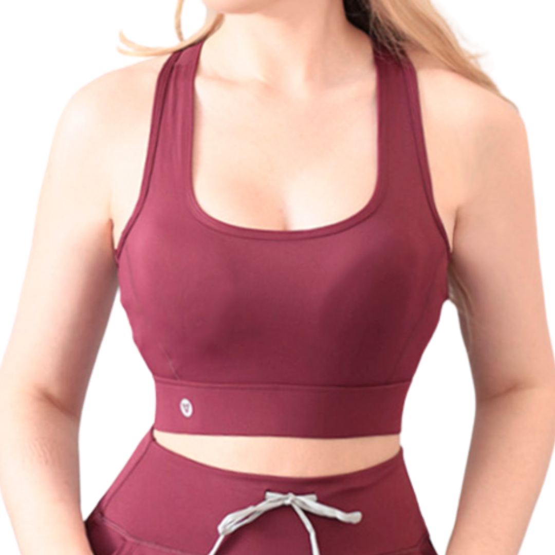 Top para Mujer Fitness: Efecto Alto Impacto, Ajuste Perfecto, Con avertura para Copas, Textil Liso, Transpirable, Color Tinto | Adriana Olimpo