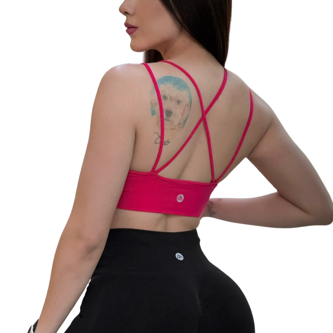Top para Mujer Fitness: Copas Removilbles, Soporte Medio, Textil Liso Transpirable, Color Paradice Pink | Adriana Olimpo