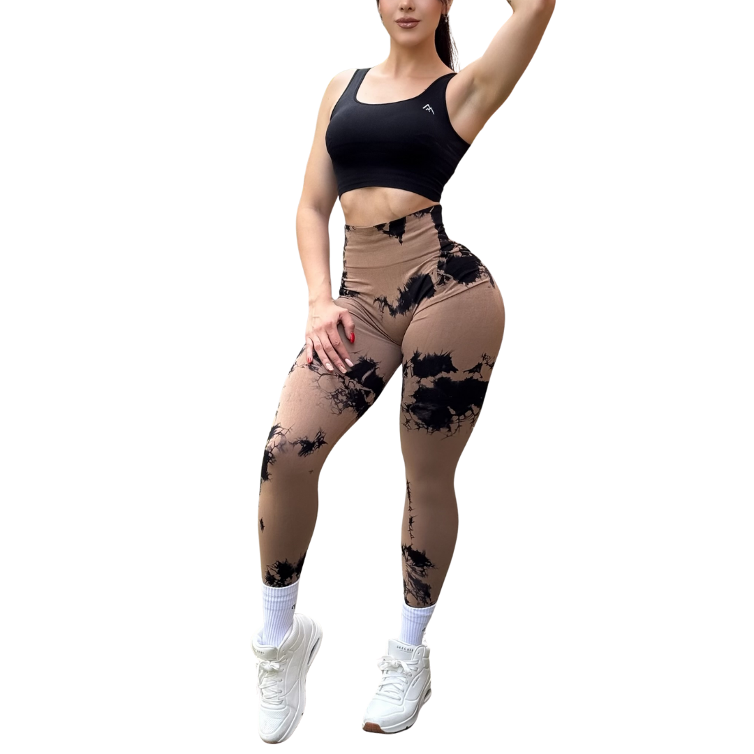 Leggings Deportivos Seamless de Compresión para Mujer Fitness: Glúteos Redondos, Vientre Plano y Cintura Definida | Push Up + Burbuja + Compresión Faja. Ultra Cómodos. Color chocolate y negro | Adriana Olimpo